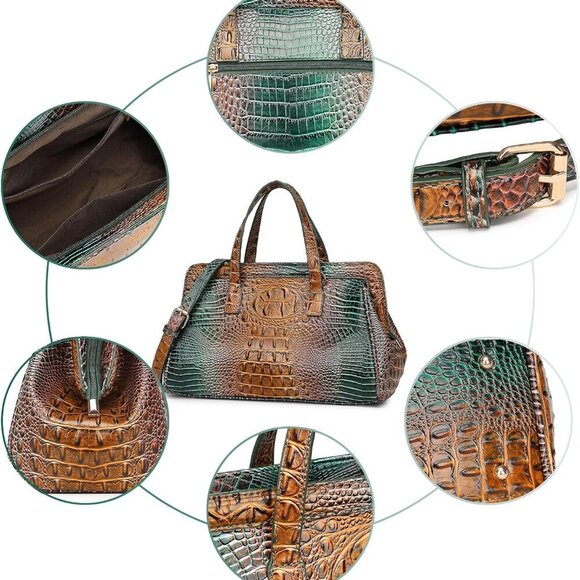 Elegant Peacock Crocodile Handbag - Multi-Pocket Vegan Leather Crossbody Design - Picture 6 of 6